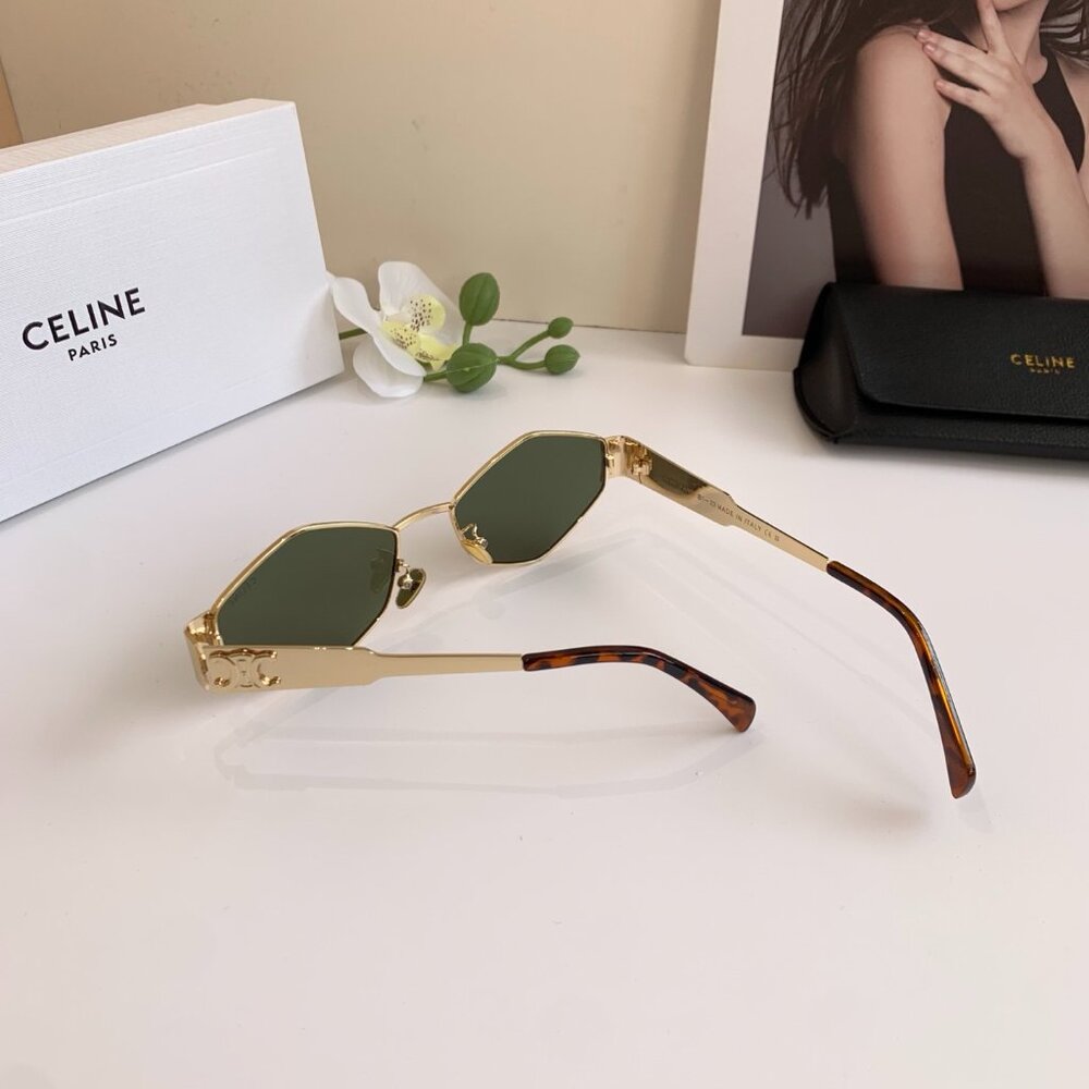 Celine Women's Sunglasses in Gold and Green - Picture 7 of 8
